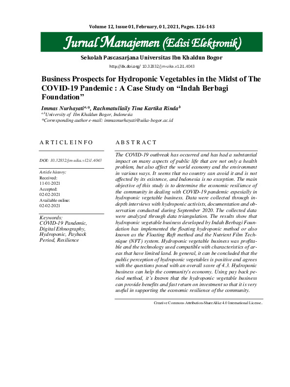 Business Prospects for Hydroponic Vegetables in the Midst of The COVID-19 Pandemic A Case Study on Indah Berbagi Foundation.pdf