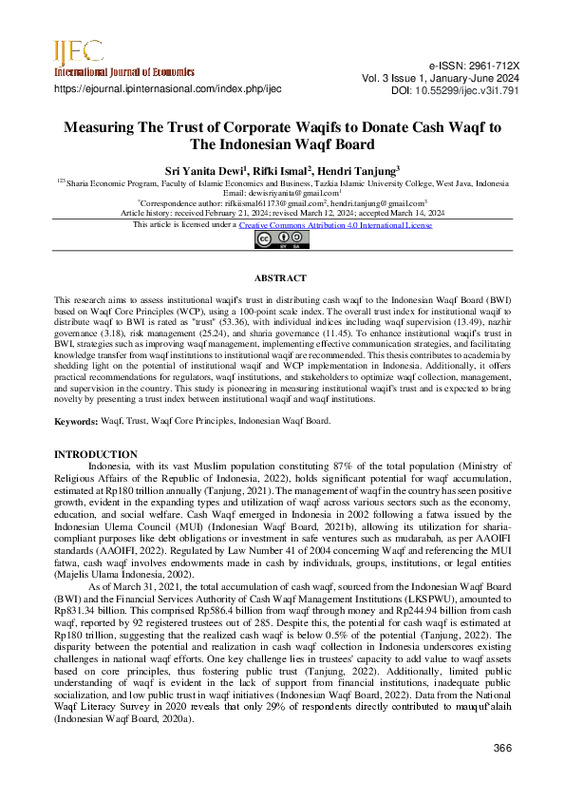 Measuring The Trust of Corporate Waqifs to Donate Cash Waqf to The Indonesian Waqf Board.pdf