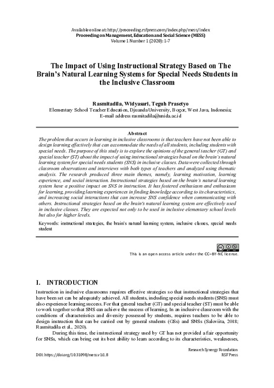 The Impact of Using Instructional Strategy Based on The Brain’s Natural Learning Systems for Special Needs Students in the Inclusive Classroom.pdf