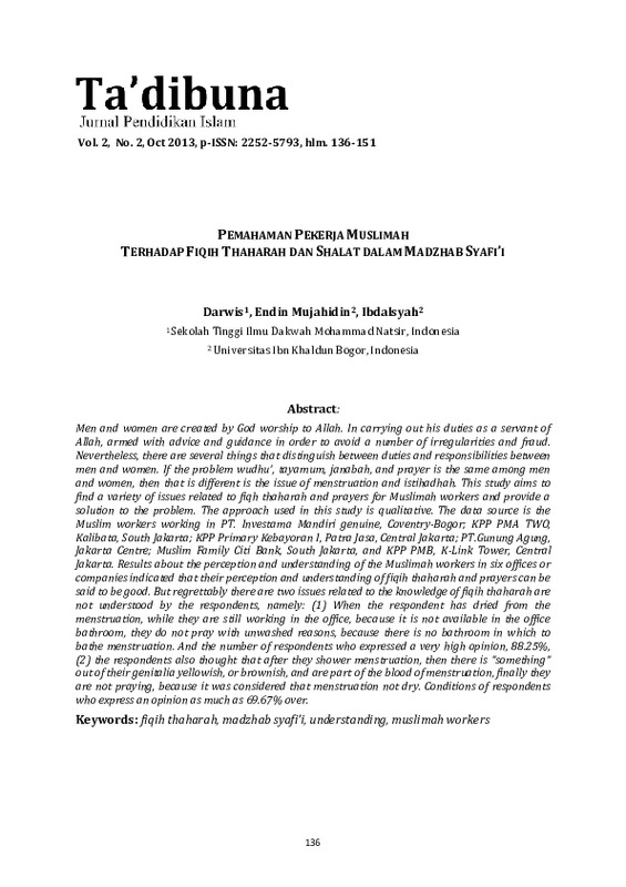 Pemahaman Pekerja Muslimah Terhadap Fiqih Thaharah dan Shalat dalam Madzhab Syafi’i.pdf Pemahaman Pekerja Muslimah Terhadap Fiqih Thaharah dan Shalat dalam Madzhab Syafi’i.pdf