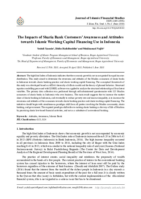 The impacts of sharia bank customers’ awareness and attitudes towards Islamic working capital financing use in Indonesia.pdf