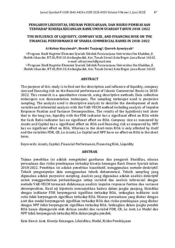 Pengaruh Likuiditas, Ukuran Perusahaan, Dan Risiko Pembiayaan Terhadap Kinerja Keuangan Bank Umum Syariah Tahun 2018-2022.pdf