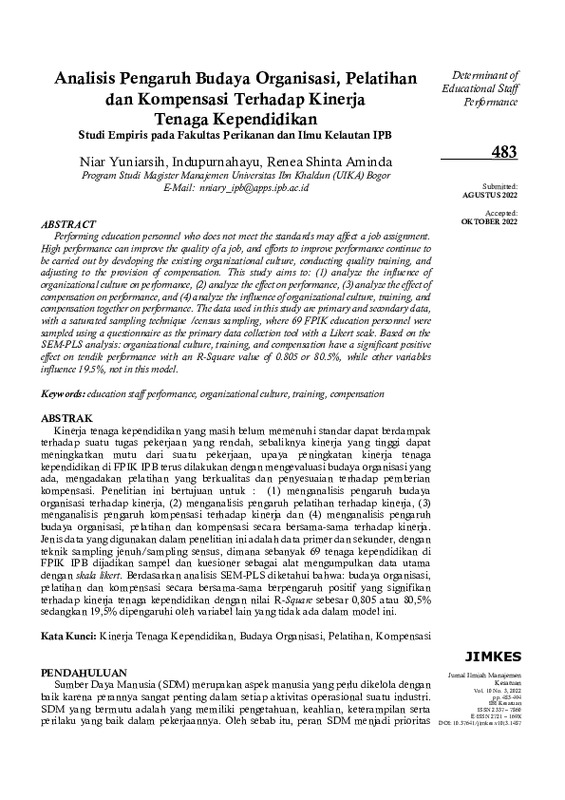 Analisis Pengaruh Budaya Organisasi, Pelatihan dan Kompensasi Terhadap Kinerja Tenaga Kependidikan (Studi Empiris pada Fakultas Perikanan dan Ilmu Kelautan IPB).pdf