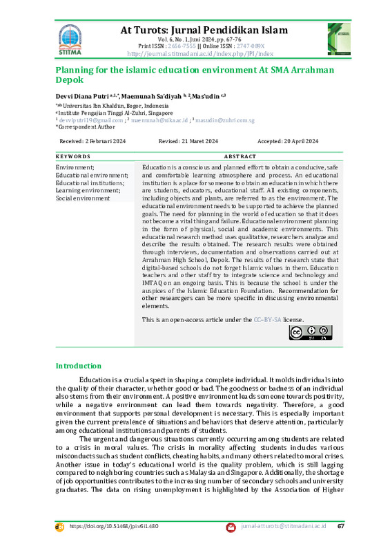 Planning for the islamic education environment at sma arrahman depok.pdf