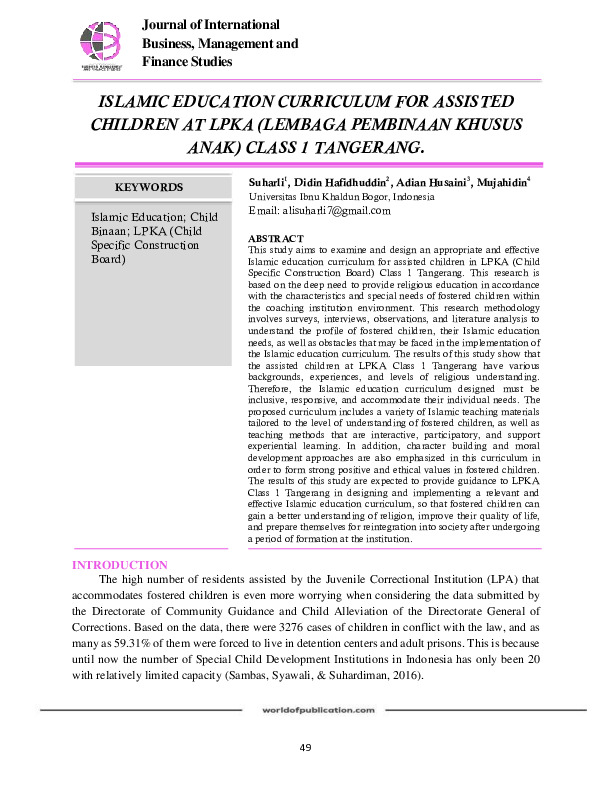 Islamic Education Curriculum For Assisted Children At Lpka (Special Children's Development Institute) Class 1 Tangerang..pdf