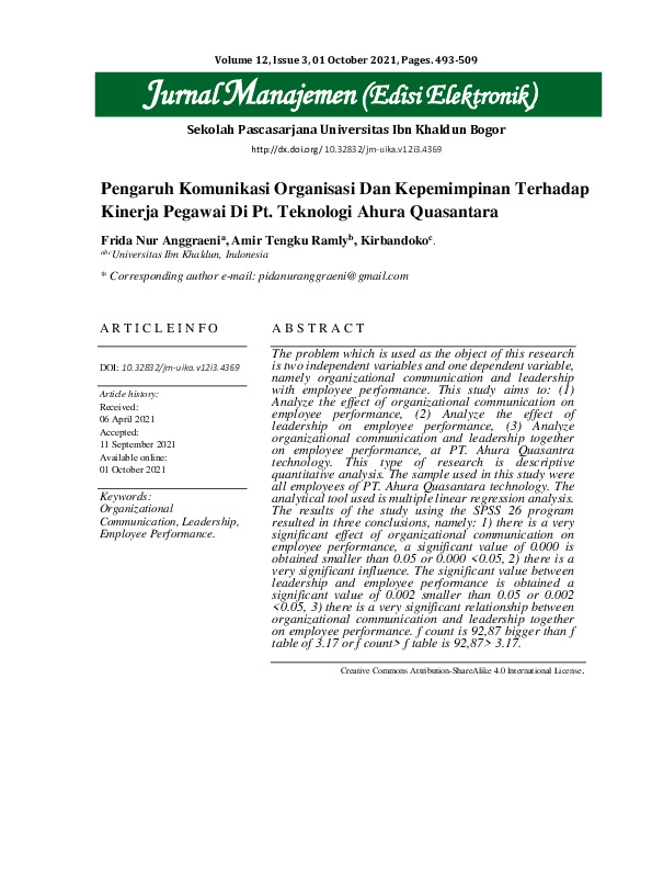 Pengaruh Komunikasi Organisasi Dan Kepemimpinan Terhadap Kinerja Pegawai Pada PT. Teknologi Ahura Quasantra.pdf