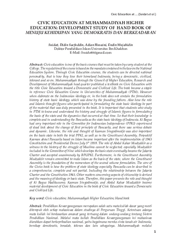 Civic Education At Muhammadiyah Higher Education Development Study of Hand Book of Menuju Kehidupan Yang Demokratis Dan Berkeadaban.pdf