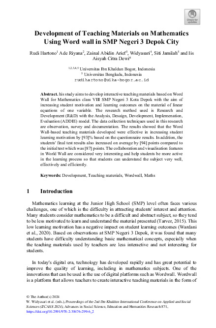 Development of Teaching Materials on Mathematics Using Word wall in SMP Negeri 3 Depok City.pdf