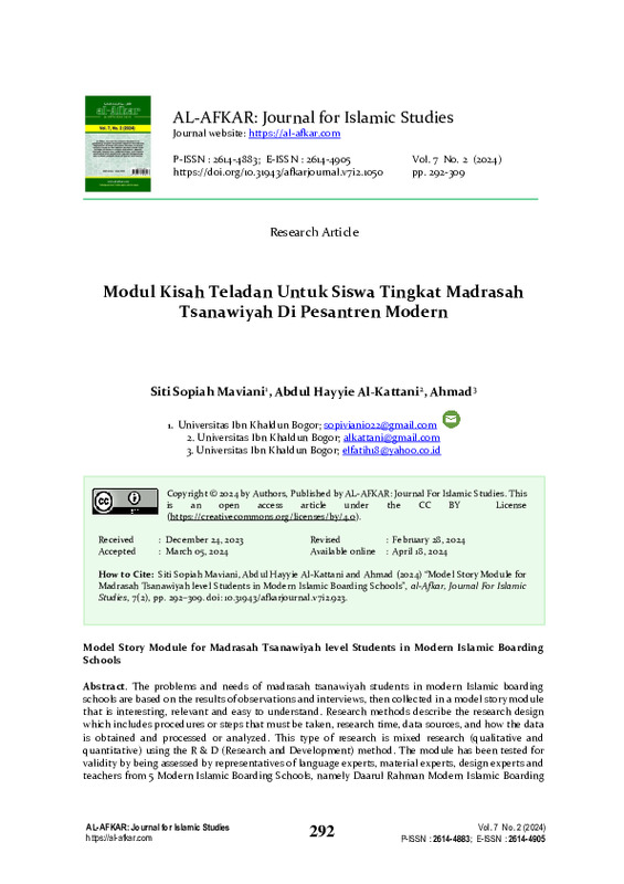 Model Story Module for Madrasah Tsanawiyah level Students in Modern Islamic Boarding Schools.pdf