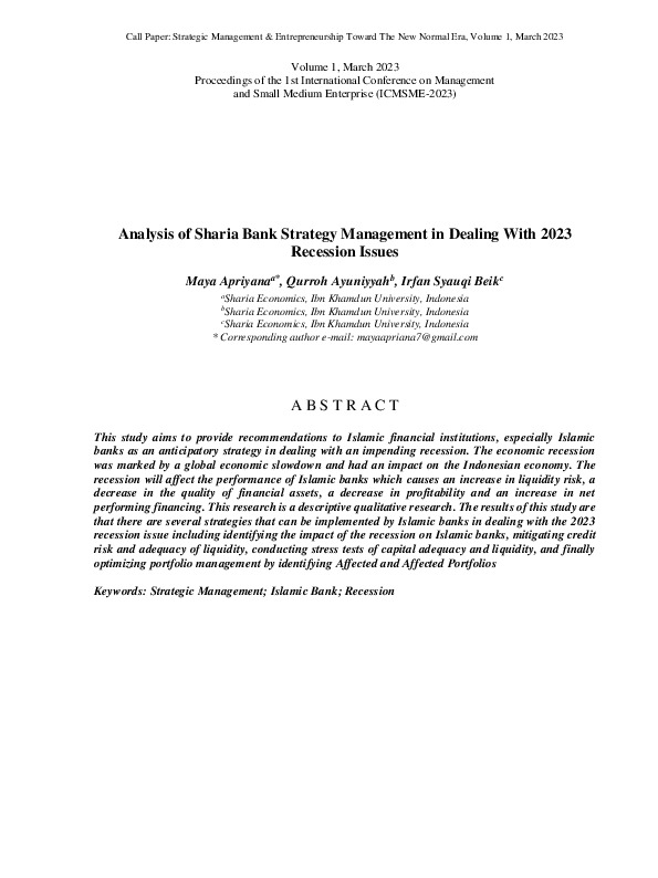 Analysis of Sharia Bank Strategy Management in Dealing with 2023 Recession Issues.pdf Analysis of Sharia Bank Strategy Management in Dealing with 2023 Recession Issues.pdf