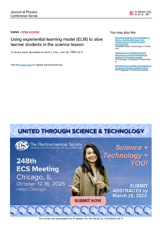 Using experiential learning model (ELM) to slow learner students in the science lesson.pdf Using experiential learning model (ELM) to slow learner students in the science lesson.pdf