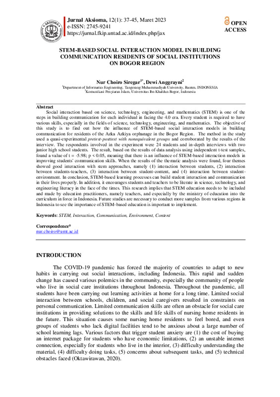 STEM-BASED SOCIAL INTERACTION MODEL IN BUILDING COMMUNICATION RESIDENTS OF SOCIAL INSTITUTIONS ON BOGOR REGION.pdf STEM-BASED SOCIAL INTERACTION MODEL IN BUILDING COMMUNICATION RESIDENTS OF SOCIAL INSTITUTIONS ON BOGOR REGION.pdf