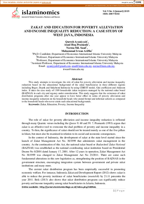 Zakat and education for poverty alleviation and income inequality reduction A Case Study of West Java, Indonesia.pdf