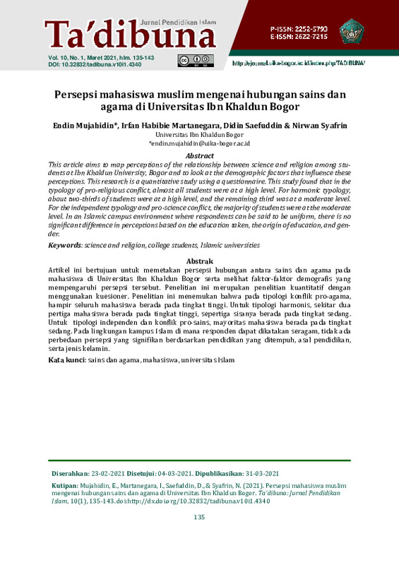 Persepsi mahasiswa muslim mengenai hubungan sains dan agama di Universitas Ibn Khaldun Bogor.pdf