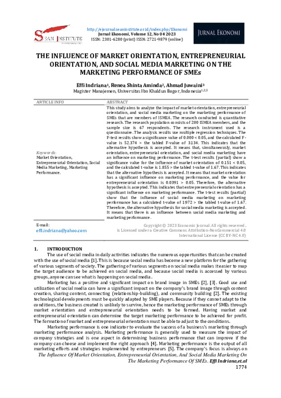 THE INFLUENCE OF MARKET ORIENTATION, ENTREPRENEURIAL ORIENTATION, AND SOCIAL MEDIA MARKETING ON THE MARKETING PERFORMANCE OF SMEs.pdf