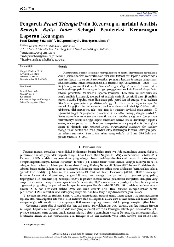 Pengaruh Fraud Triangle Pada Kecurangan melalui Analisis Beneish Ratio Index Sebagai Pendeteksi Kecurangan Laporan Keuangan.pdf Pengaruh Fraud Triangle Pada Kecurangan melalui Analisis Beneish Ratio Index Sebagai Pendeteksi Kecurangan Laporan Keuangan.pdf