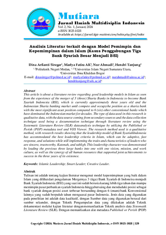 Analisis Literatur terkait dengan Model Pemimpin dan Kepemimpinan dalam Islam (Kasus Penggabungan Tiga Bank Syariah Besar Menjadi BSI).pdf Analisis Literatur terkait dengan Model Pemimpin dan Kepemimpinan dalam Islam (Kasus Penggabungan Tiga Bank Syariah Besar Menjadi BSI).pdf