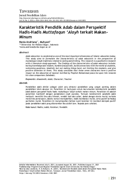 Karakteristik Pendidik Adab dalam Perspektif Hadis-Hadis Muttafaqun ‘Alayh terkait Makan-Minum.pdf Karakteristik Pendidik Adab dalam Perspektif Hadis-Hadis Muttafaqun ‘Alayh terkait Makan-Minum.pdf
