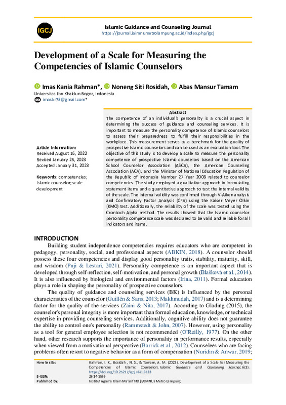 Development of a Scale for Measuring the Competencies of Islamic Counselors.pdf Development of a Scale for Measuring the Competencies of Islamic Counselors.pdf