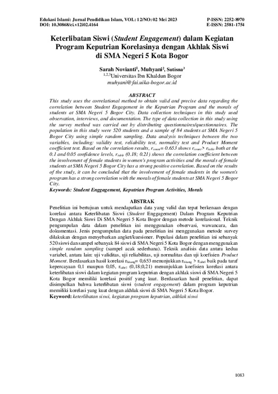 Keterlibatan Siswi (Student Engagement) dalam Kegiatan Program Keputrian Korelasinya dengan Akhlak Siswi di SMA Negeri 5 Kota Bogor.pdf