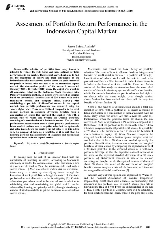 Assesment of Portfolio Return Performance in the Indonesian Capital Market.pdf