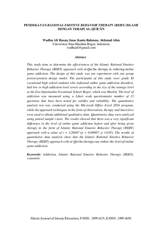 Pendekatan Rasional Emotive Behavior Therapy (REBT) Islami Dengan Terapi Al-Qur'ān.pdf Pendekatan Rasional Emotive Behavior Therapy (REBT) Islami Dengan Terapi Al-Qur'ān.pdf