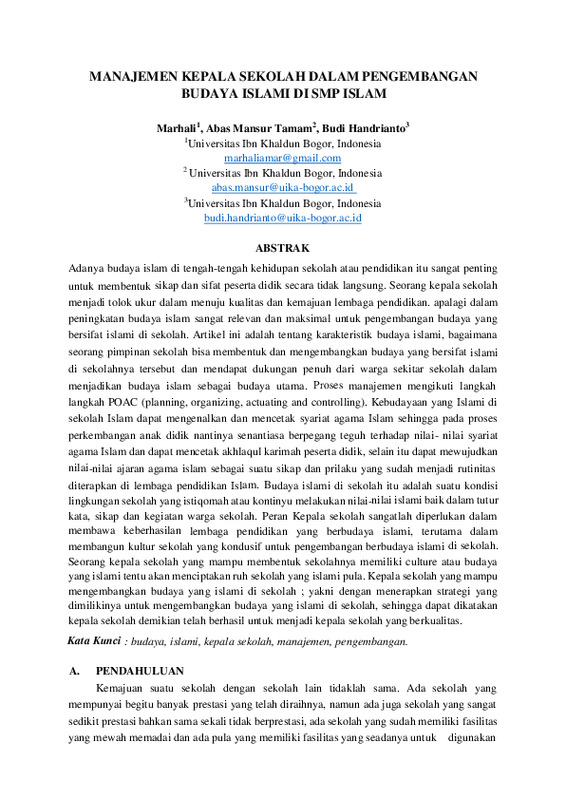 MANAJEMEN KEPALA SEKOLAH DALAM PENGEMBANGAN BUDAYA ISLAMI DI SMP ISLAM.pdf