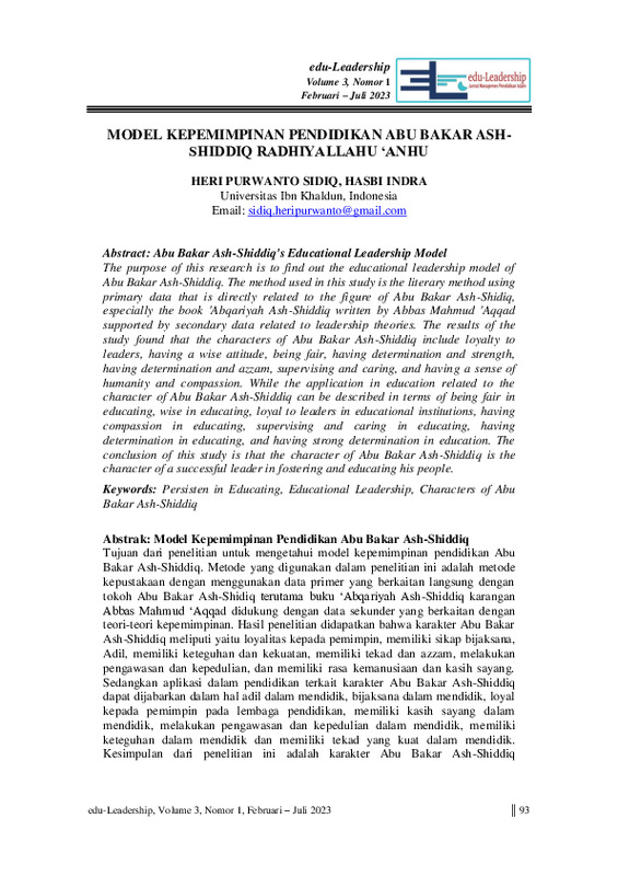 ABU BAKAR ASH-SHIDDIQ'S EDUCATIONAL LEADERSHIP MODEL.pdf ABU BAKAR ASH-SHIDDIQ'S EDUCATIONAL LEADERSHIP MODEL.pdf