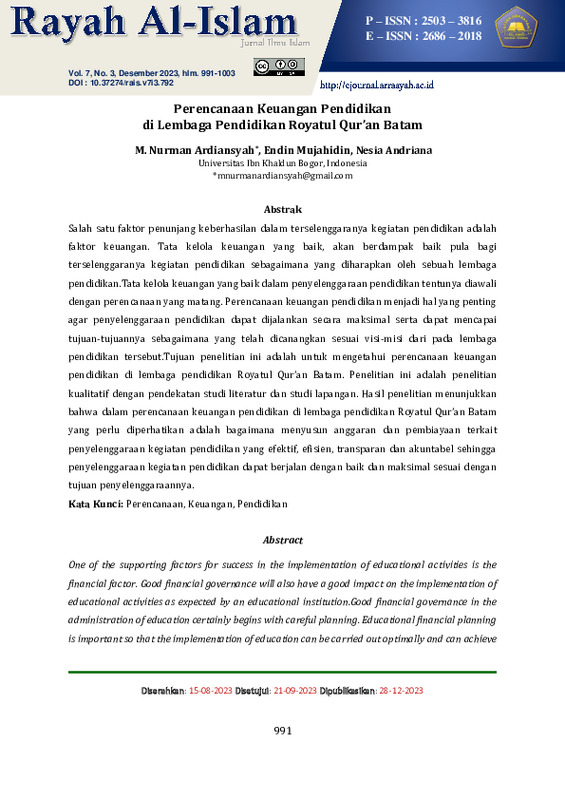 Perencanaan Keuangan Pendidikan di Lembaga Pendidikan Royatul Qur’an Batam.pdf Perencanaan Keuangan Pendidikan di Lembaga Pendidikan Royatul Qur’an Batam.pdf