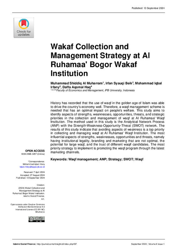 Wakaf Collection and Management Strategy at Al Ruhamaa'Bogor Wakaf Institution.pdf