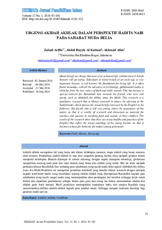 URGENSI AKIDAH AKHLAK DALAM PERSPEKTIF HADITS NABI PADA SAHABAT MUDA BELIA.pdf