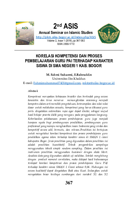 KORELASI KOMPETENSI DAN PROSES PEMBELAJARAN GURU PAI TERHADAP KARAKTER SISWA DI SMA NEGERI 1 KAB. BOGOR.pdf KORELASI KOMPETENSI DAN PROSES PEMBELAJARAN GURU PAI TERHADAP KARAKTER SISWA DI SMA NEGERI 1 KAB. BOGOR.pdf