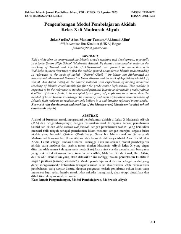 Pengembangan Modul Pembelajaran Akidah Kelas X di Madrasah Aliyah.pdf