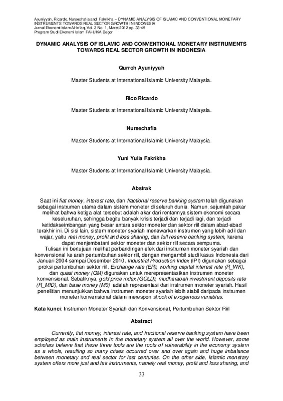 Dynamic analysis of Islamic and conventional monetary instruments towards real sector growth in Indonesia.pdf