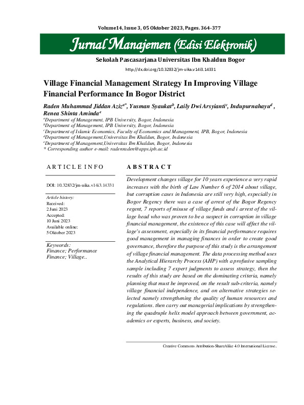 Village Financial Management Strategy in Improving Village Financial Performance in Bogor District.pdf