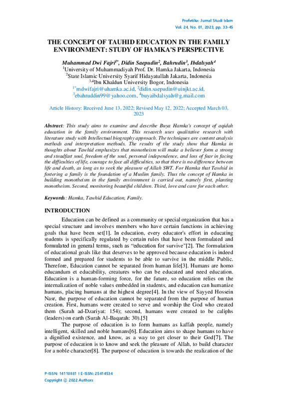 THE CONCEPT OF TAUHID EDUCATION IN THE FAMILY ENVIRONMENT STUDY OF HAMKA'S PERSPECTIVE.pdf THE CONCEPT OF TAUHID EDUCATION IN THE FAMILY ENVIRONMENT STUDY OF HAMKA'S PERSPECTIVE.pdf