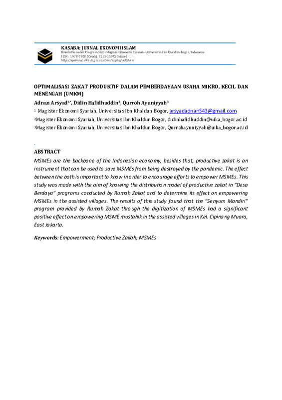 OPTIMALISASI ZAKAT PRODUKTIF DALAM PEMBERDAYAAN USAHA MIKRO KECIL MENENGAH.pdf
