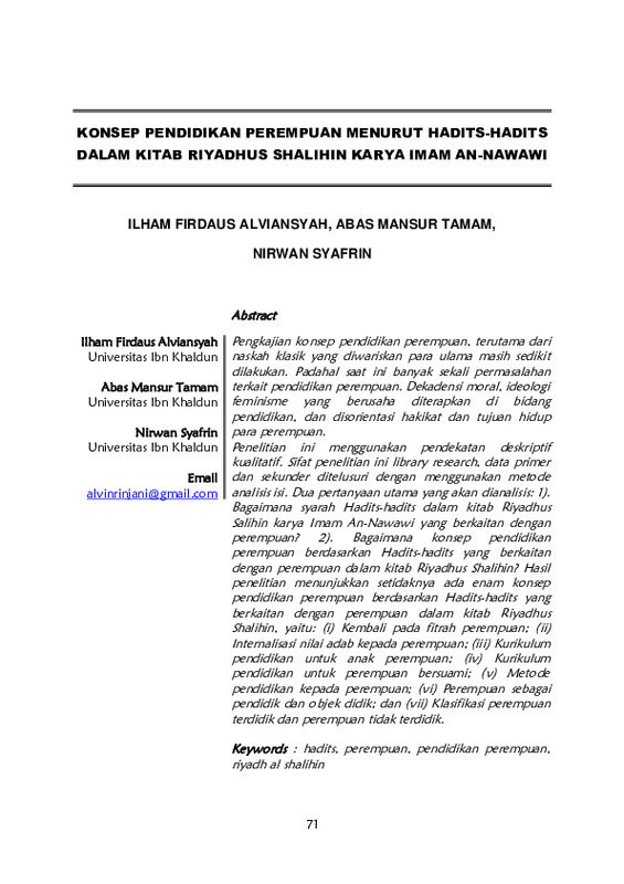 Konsep pendidikan perempuan menurut hadits-hadits dalam kitab riyadhus shalihin karya imam an-nawawi.pdf