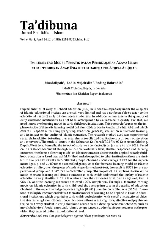 Implementasi Model Tematik Dalam Pembelajaran Agama Islam Pada Pendidikan Anak Usia Dini Di Raudhatul Athfal Al-Jihad.pdf Implementasi Model Tematik Dalam Pembelajaran Agama Islam Pada Pendidikan Anak Usia Dini Di Raudhatul Athfal Al-Jihad.pdf