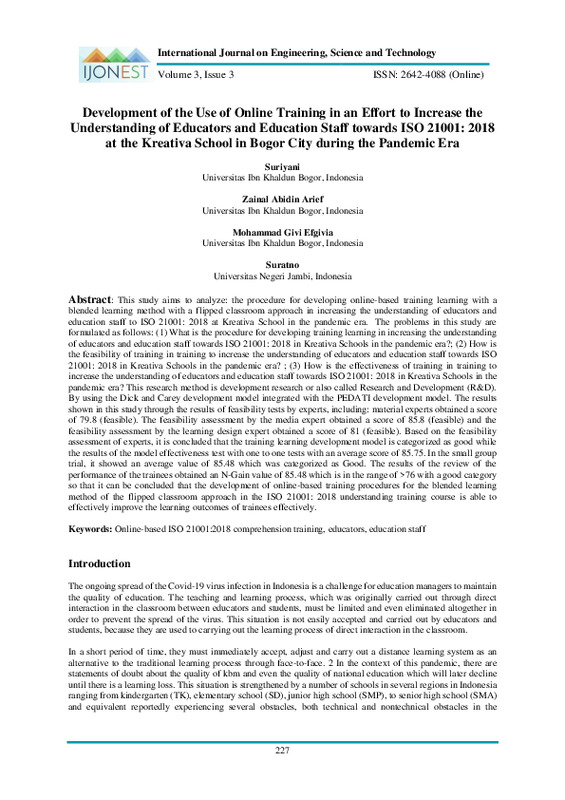 Development of the Use of Online Training in an Effort to Increase the Understanding of Educators and Education Staff towards ISO 21001.pdf Development of the Use of Online Training in an Effort to Increase the Understanding of Educators and Education Staff towards ISO 21001.pdf