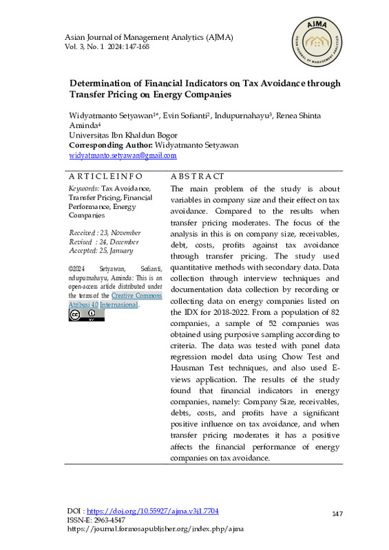 Determination of Financial Indicators on Tax Avoidance through Transfer Pricing on Energy Companies.pdf Determination of Financial Indicators on Tax Avoidance through Transfer Pricing on Energy Companies.pdf