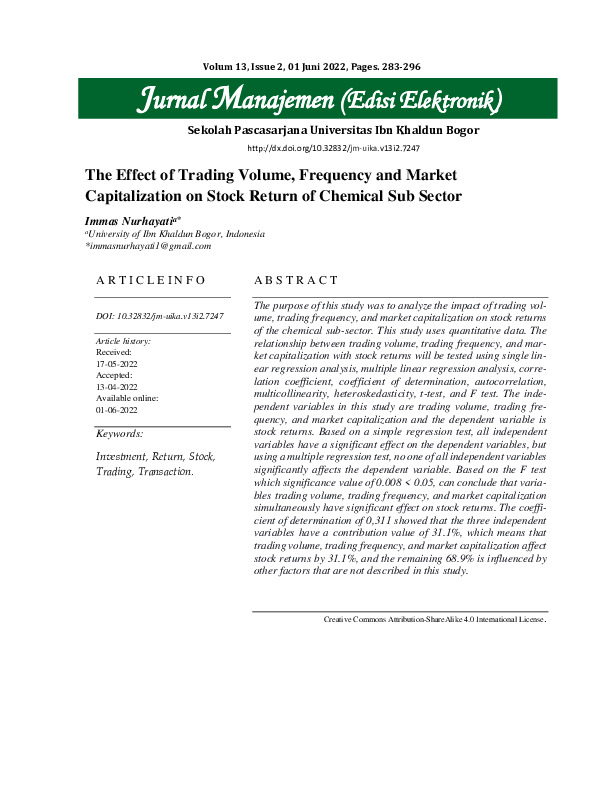 The Effect of Trading Volume, Frequency and Market Capitalization on Stock Return of Chemical Sub Sector.pdf