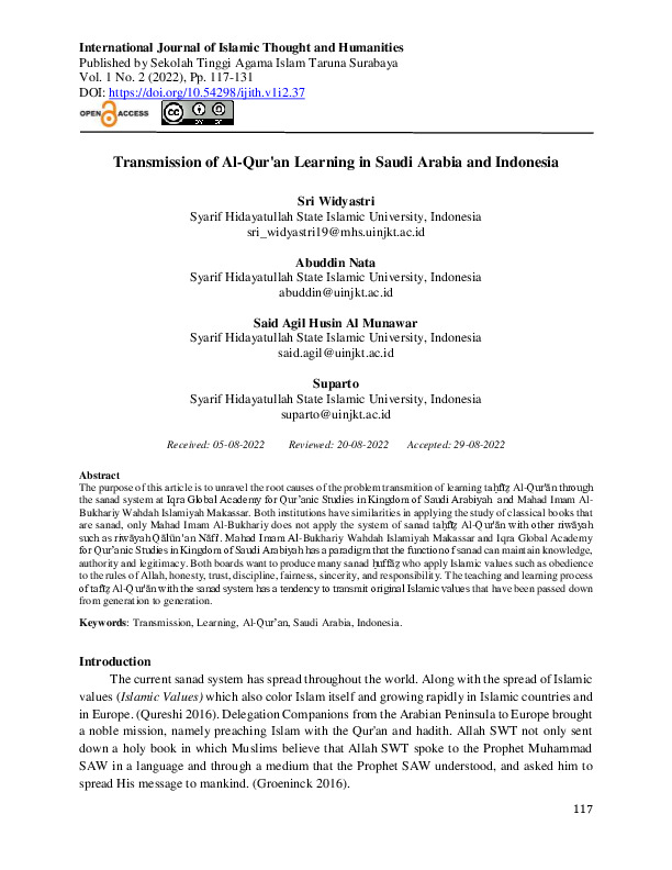 Transmission of Al-Qur'an Learning in Saudi Arabia and Indonesia.pdf Transmission of Al-Qur'an Learning in Saudi Arabia and Indonesia.pdf