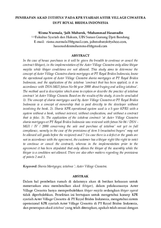 Penerapan Akad Istishna’Pada KPR Syariah Aster Village Ciwastra di PT Royal Bridea Indonesia.pdf