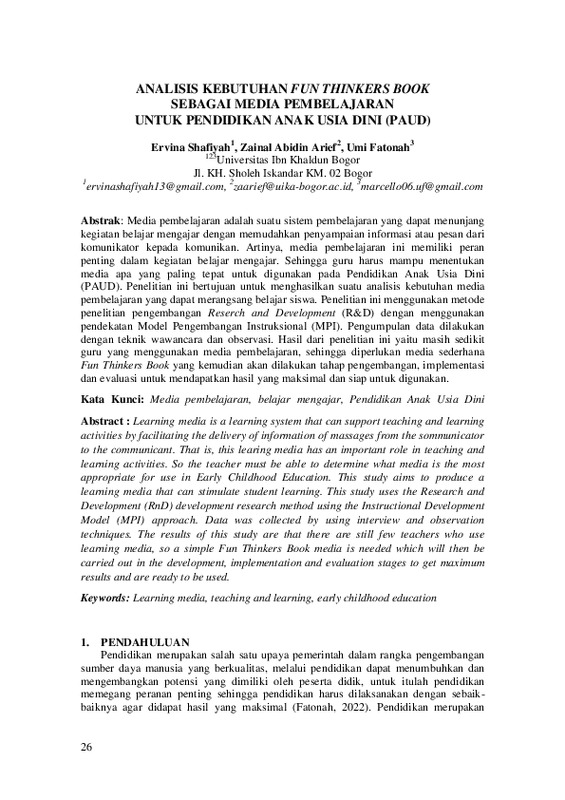 Analisis Kebutuhan Fun Thinkers Book Sebagai Media Pembelajaran Untuk Pendidikan Anak Usia Dini (PAUD).pdf Analisis Kebutuhan Fun Thinkers Book Sebagai Media Pembelajaran Untuk Pendidikan Anak Usia Dini (PAUD).pdf