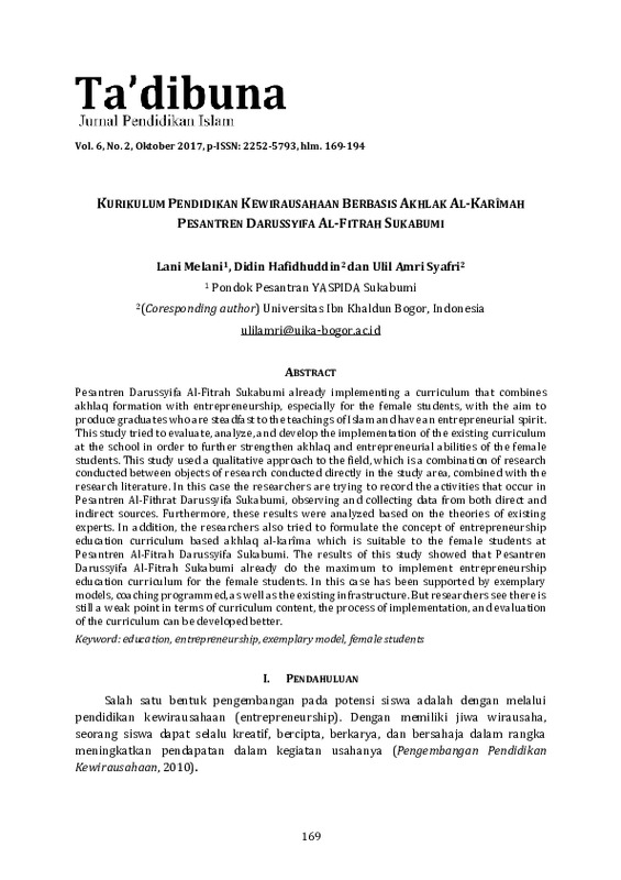 Kurikulum Pendidikan Kewirausahaan Berbasis Akhlak Al-Karîmah Pesantren Darussyifa Al-Fitrah Sukabumi.pdf