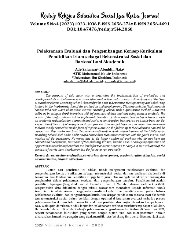 Pelaksanaan Evaluasi Dan Pengembangan Konsep Kurikulumpendidikan Islam Sebagai Rekonstruksi Sosial Dan Rasionalisasi Akademik.pdf Pelaksanaan Evaluasi Dan Pengembangan Konsep Kurikulumpendidikan Islam Sebagai Rekonstruksi Sosial Dan Rasionalisasi Akademik.pdf