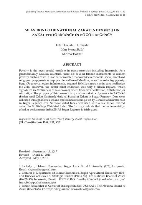 Measuring The National Zakat Index (Nzi) On Zakat Performance In Bogor Regency.pdf Measuring The National Zakat Index (Nzi) On Zakat Performance In Bogor Regency.pdf