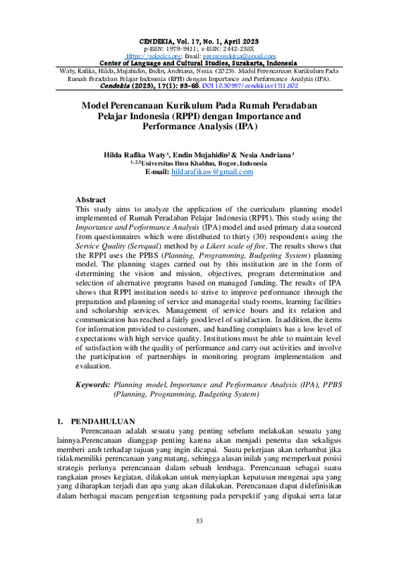 Model Prencanaan Kurikulum Pada Rumah Peradaban Pelajar Indonesia (RPPI) dengan Importance and Performance Analysis (IPA).pdf