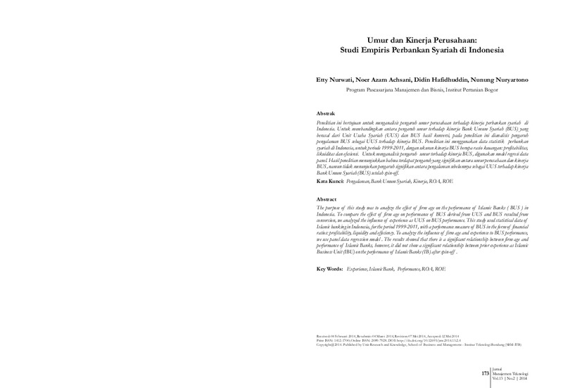 Umur dan kinerja perusahaan studi empiris perbankan syariah di Indonesia.pdf